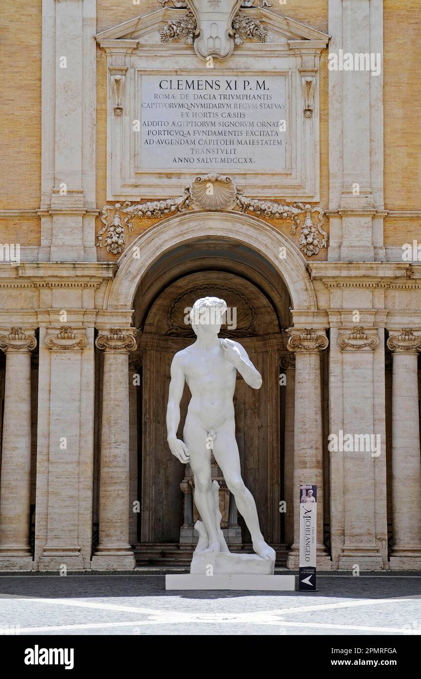 Michelangelo, Statua, Monumento, Musei Capitolini, Musei Capitolini, Museo, Piazza del Campidoglio, Piazza del Campidoglio, Roma, Lazio, Italia Foto Stock