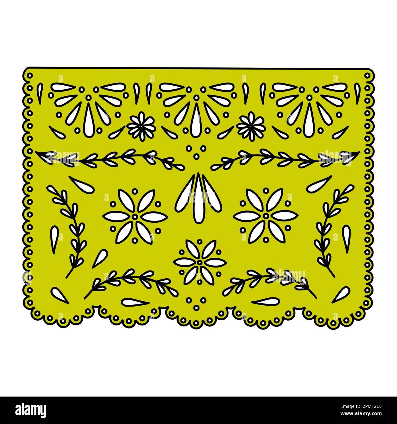 Carta messicana bandiera taglio Papel Picado modello disegno, stile doodle vettore illustrazione Illustrazione Vettoriale