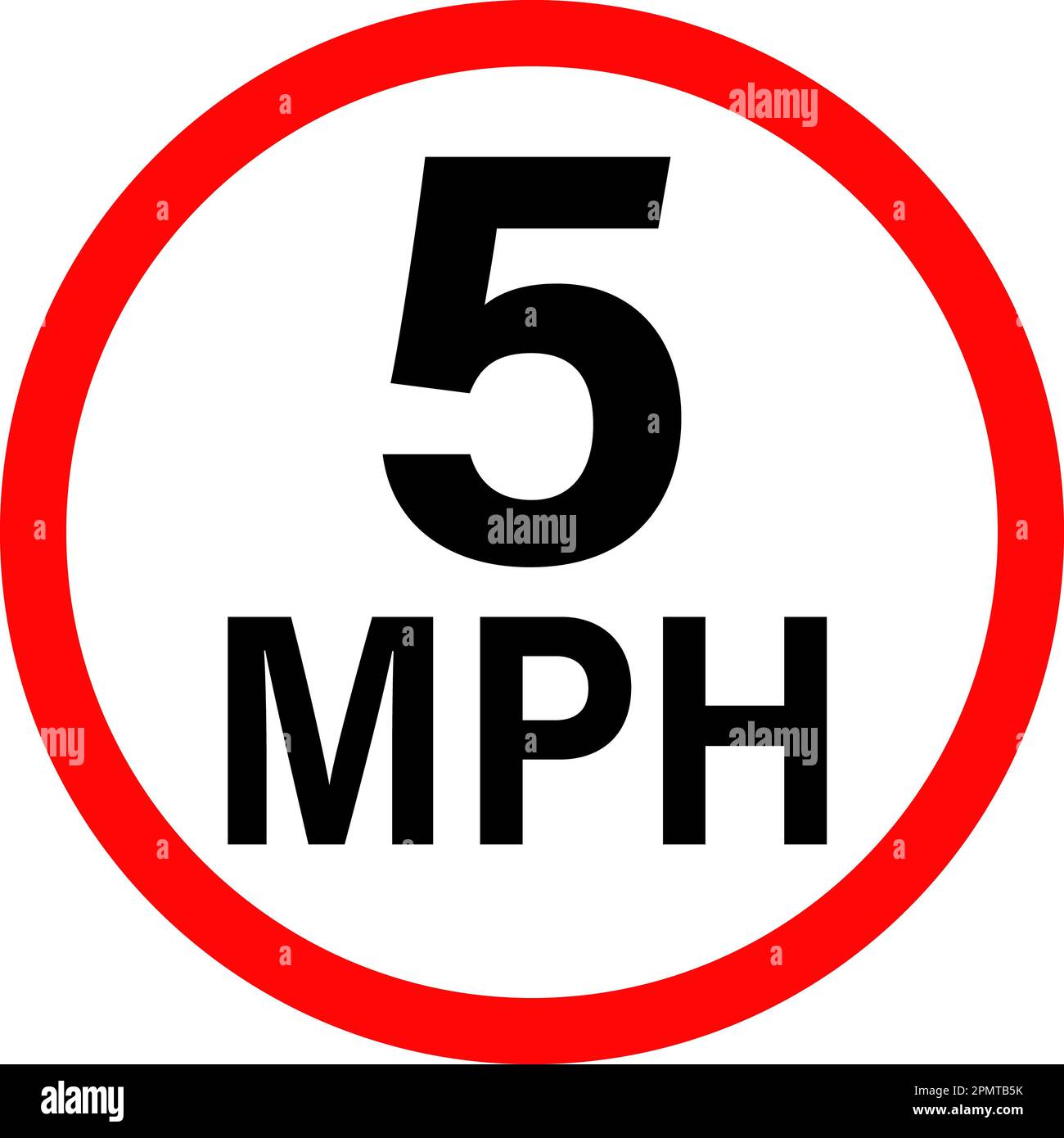 segnale limite di velocità del veicolo a 5 km/h. 5mph segnaletica stradale Slow Drive. stile piatto. Foto Stock