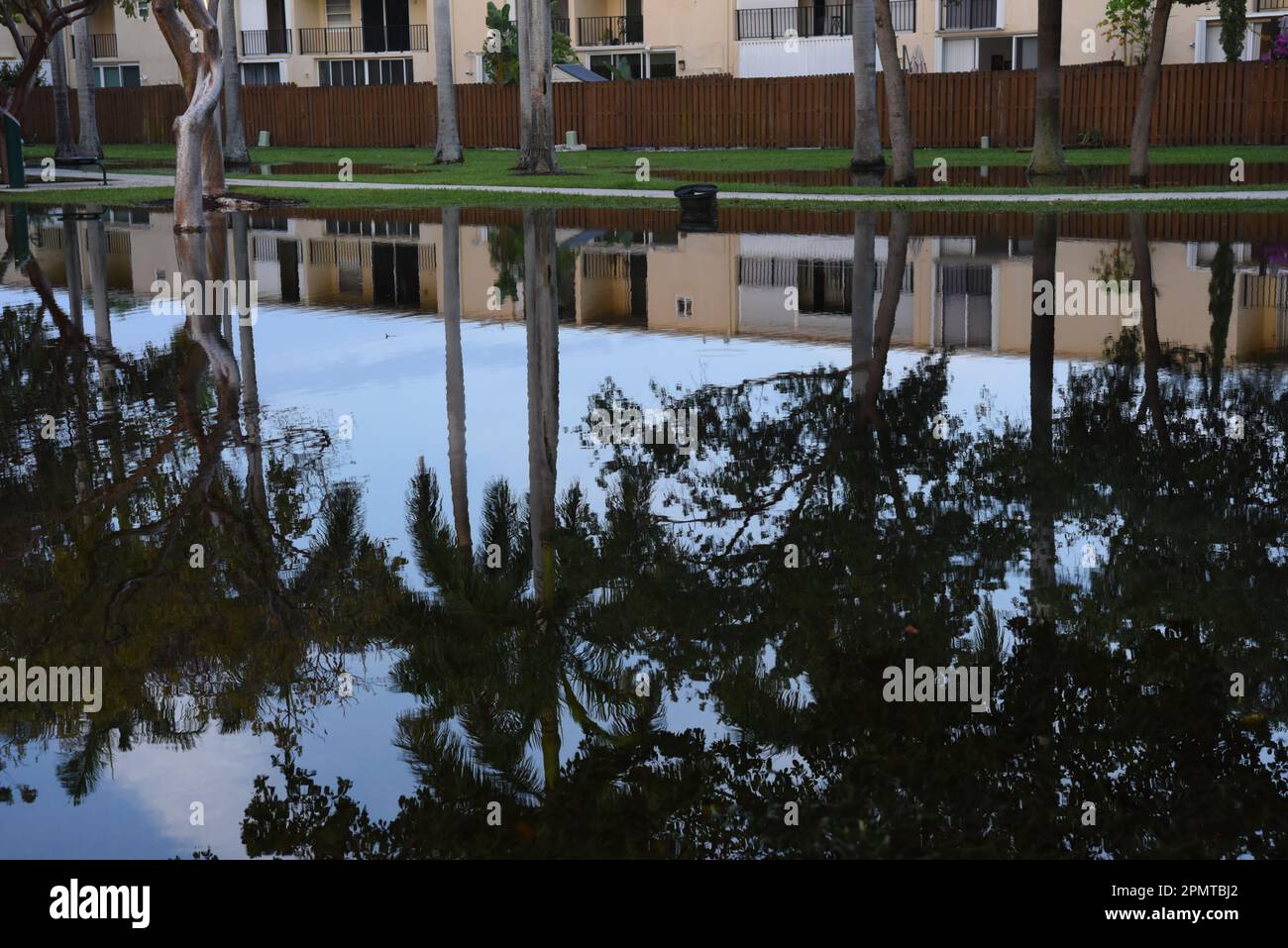 Hallandale Beach, Stati Uniti. 14th Apr, 2023. Un parco è visto chiuso alle pesanti inondazioni a East Hallandale Beach, Florida. Il record di forti piogge ha prodotto l'alluvione nella contea di Broward a Hallandale Beach, Florida, USA 14 aprile 2023. L'alluvione è rimasta nella contea giorni dopo la tempesta è andato. (Foto di Michele Eve Sandberg/Sipa USA) Credit: Sipa USA/Alamy Live News Foto Stock