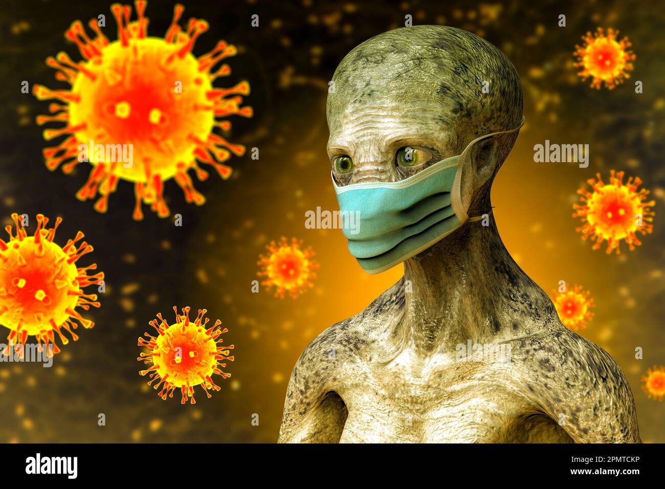 Alieno nella maschera facciale, illustrazione concettuale Foto Stock