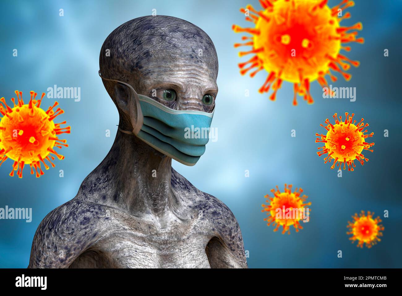 Alieno nella maschera facciale, illustrazione concettuale Foto Stock