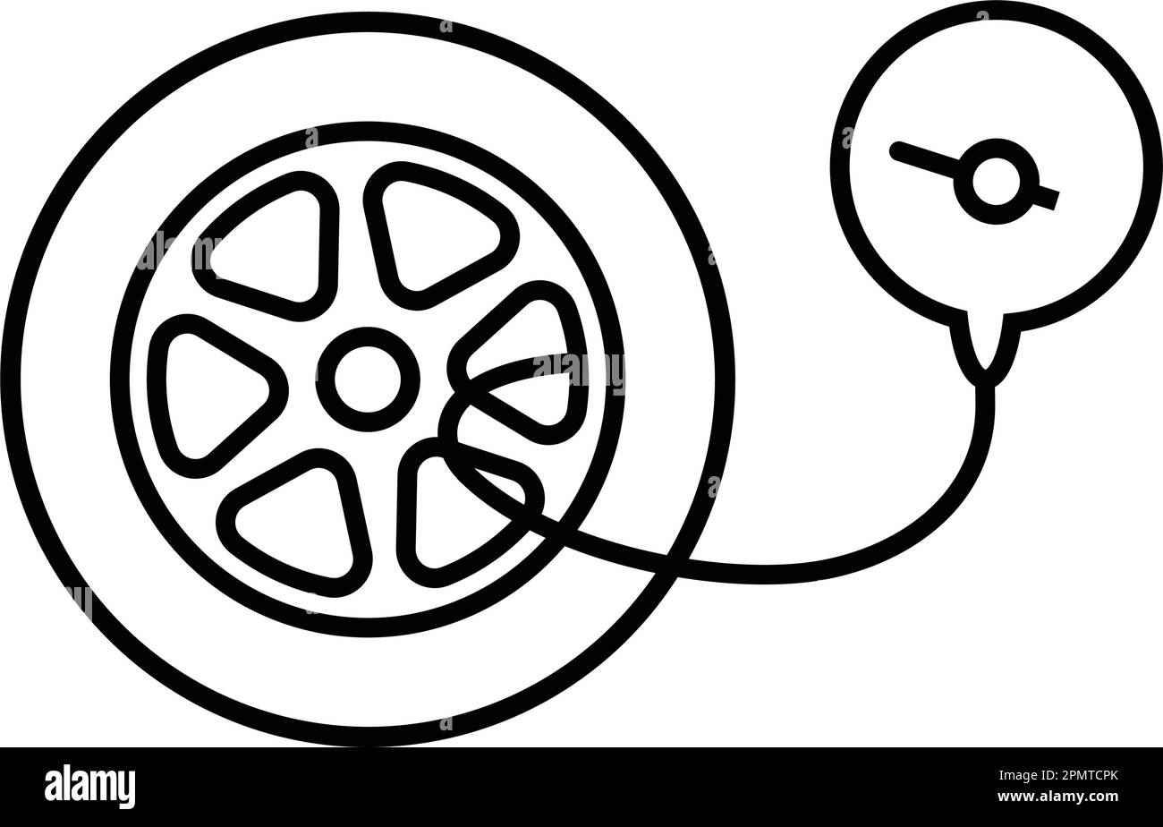 Icona del manometro della pressione degli pneumatici.ruota per auto con logo a illustrazione del manometro Illustrazione Vettoriale