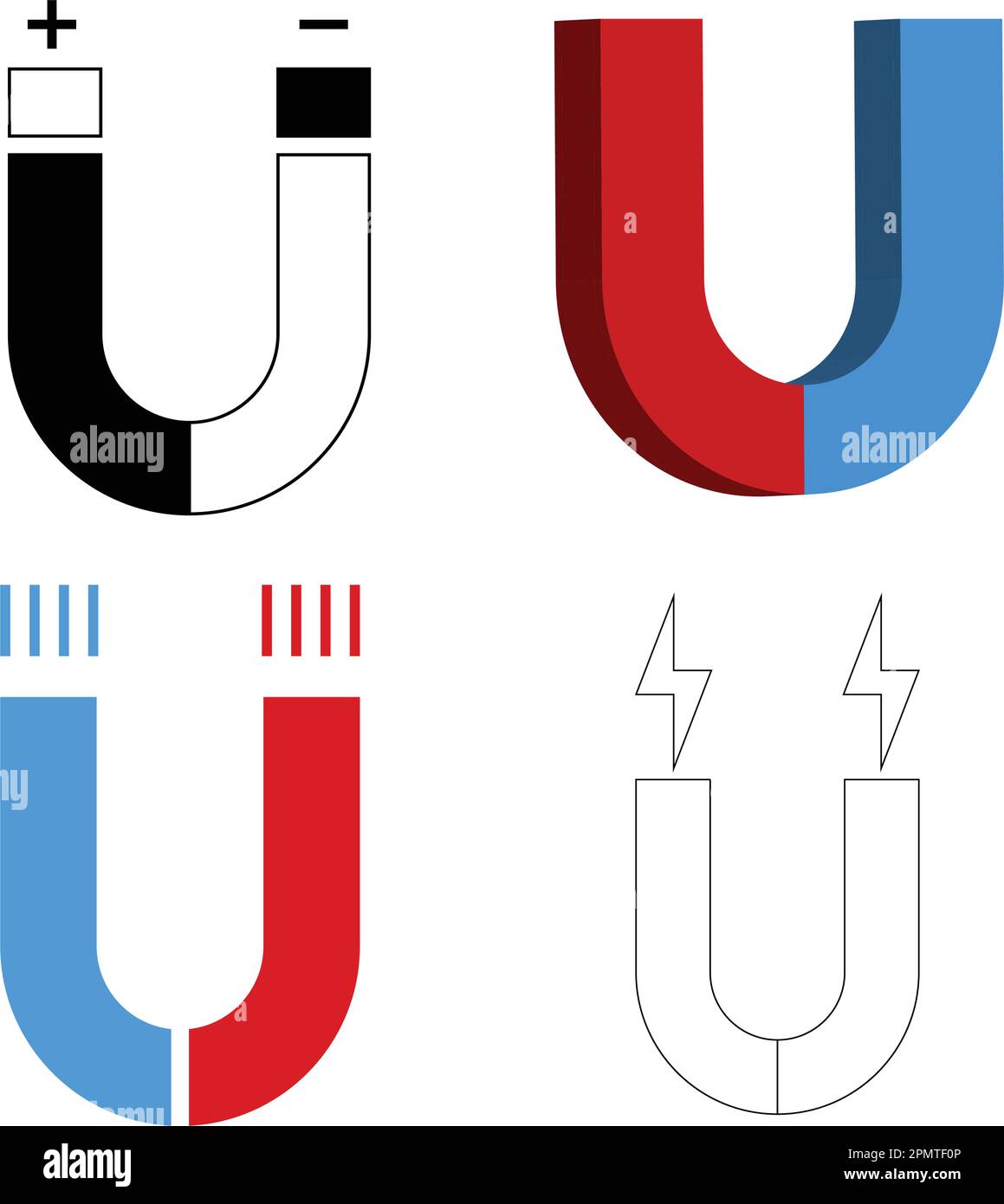 Icona del magnete. Ferro di cavallo magnetico. Simbolo elemento fisico. Illustrazione Vettoriale