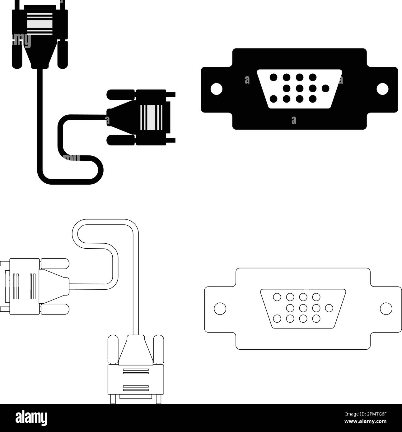 Icona del cavo VGA. disegno del simbolo di illustrazione vettoriale. Illustrazione Vettoriale