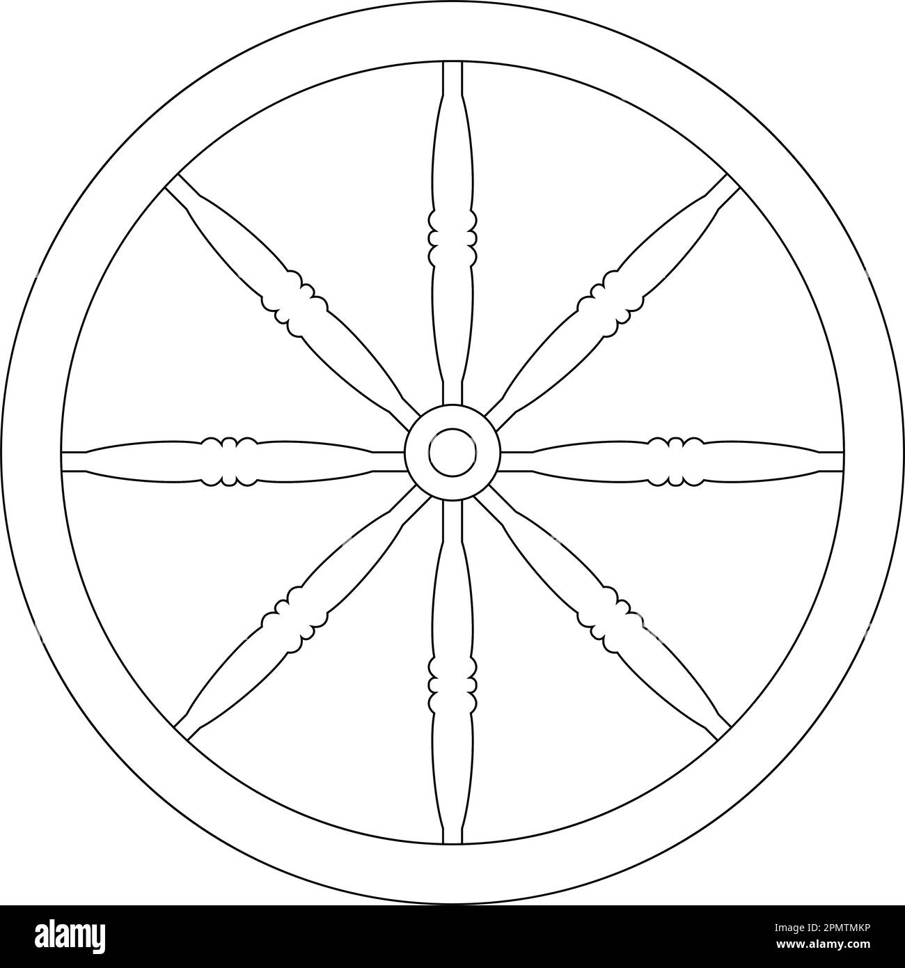 disegno grafico vettoriale con ruota in legno d'epoca Illustrazione Vettoriale