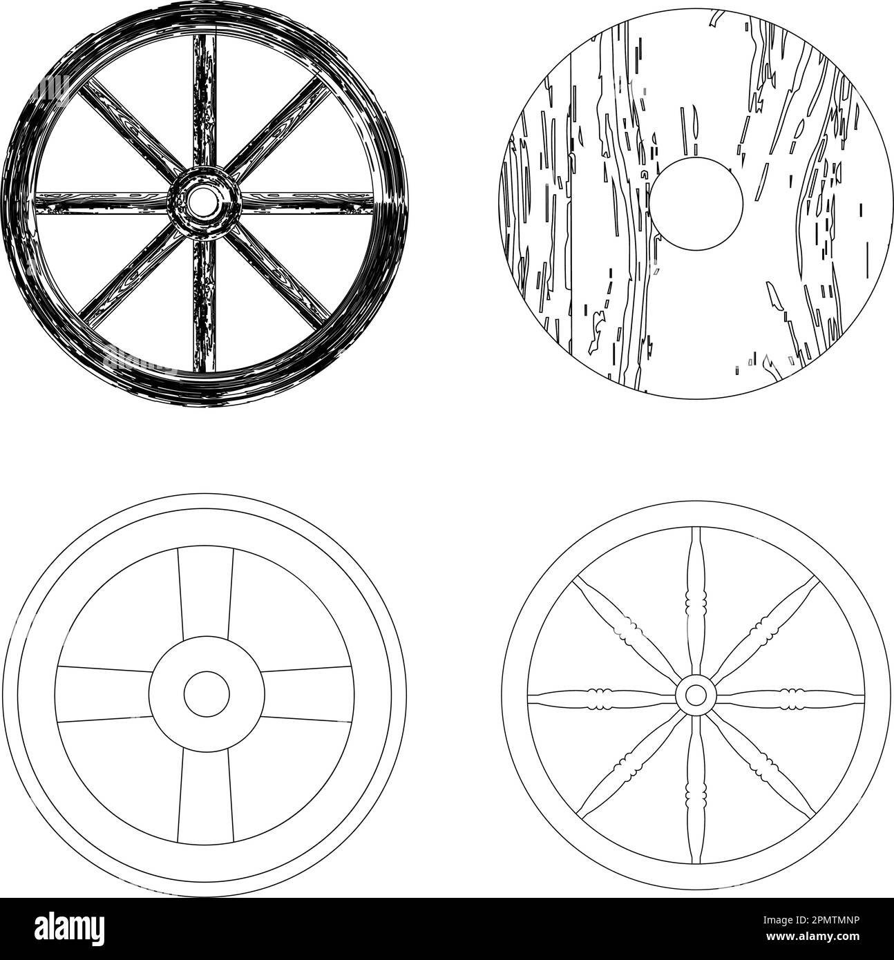 disegno grafico vettoriale con ruota in legno d'epoca Illustrazione Vettoriale