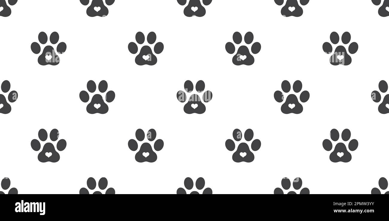 Dog Paw senza cuciture modello vettore cuore isolato gatto gattino icona impronta sfondo illustrazione Illustrazione Vettoriale