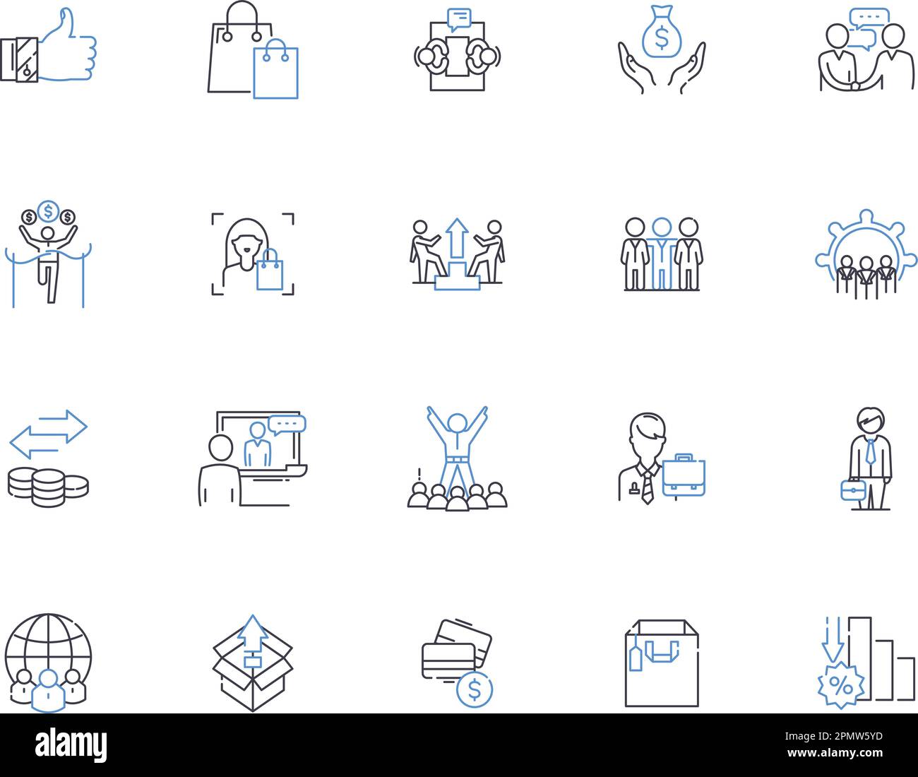 Gestione delle relazioni con i clienti - insieme di icone. CRM, cliente, Relazioni, Gestione, Servizio, Supporto, vettore di informazioni e. Illustrazione Vettoriale