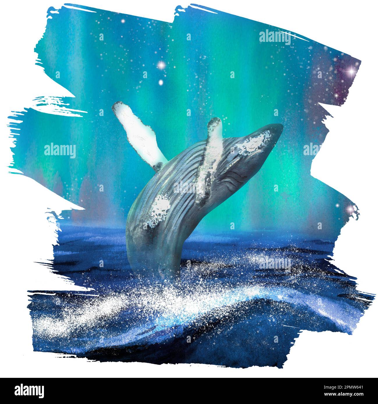 Balena acquerello disegnata a mano. Una parte della grande serie DI illustrazioni ISLANDESI Foto Stock
