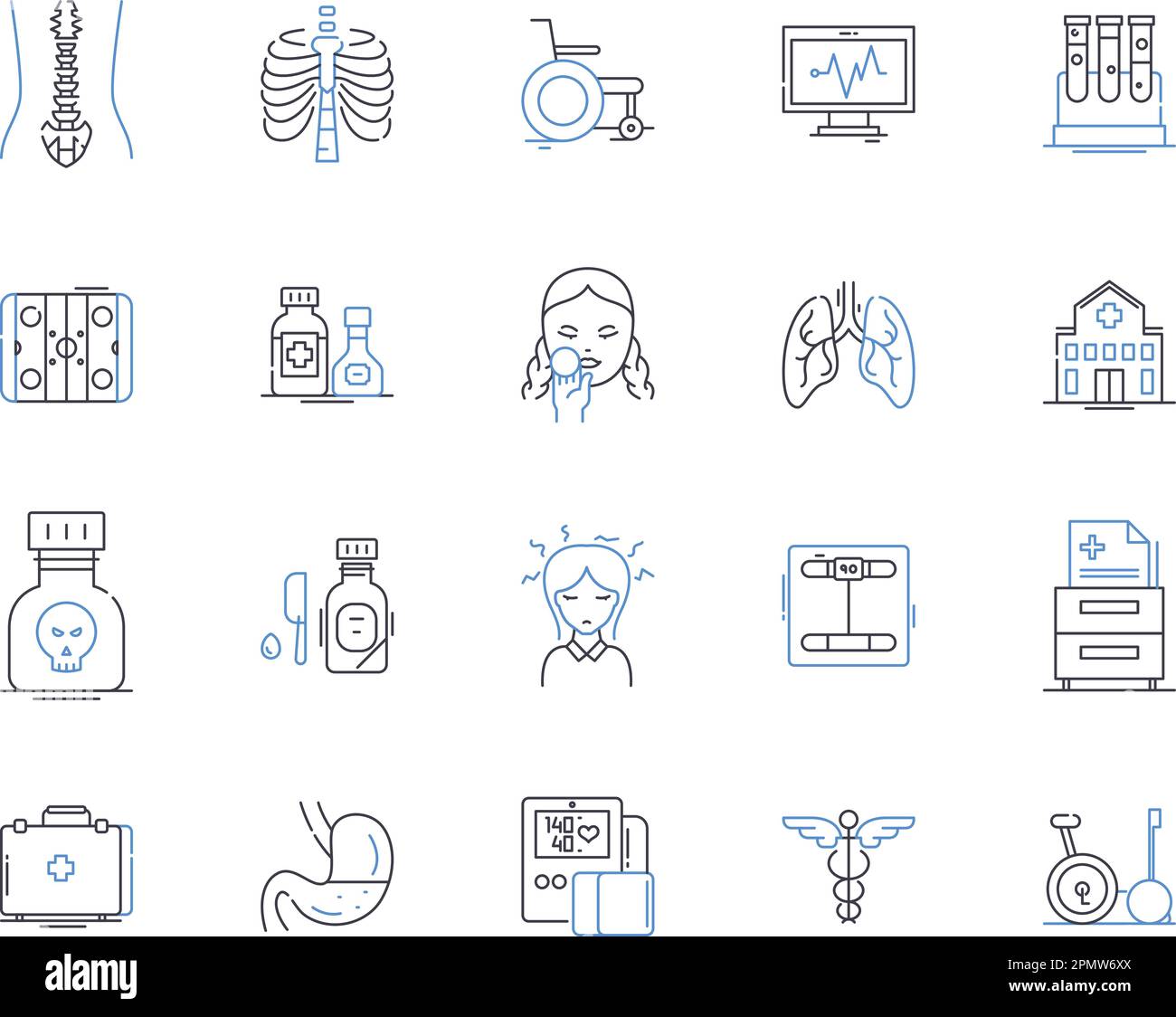 Health TECH contorno icone raccolta. Healthtech, Sanità, tecnologia, medicale, indossabile, Set di concetti digitale, vettoriale di TeleHealth e illustrazione Illustrazione Vettoriale