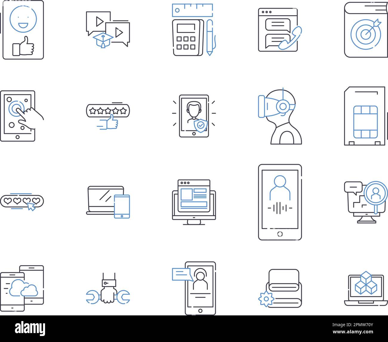 raccolta di icone di contorno per l'apprendimento automatico. Macchina, apprendimento, intelligenza artificiale, neurale, reti, algoritmo, vettore di dati e set di concetti di illustrazione. previsione Illustrazione Vettoriale