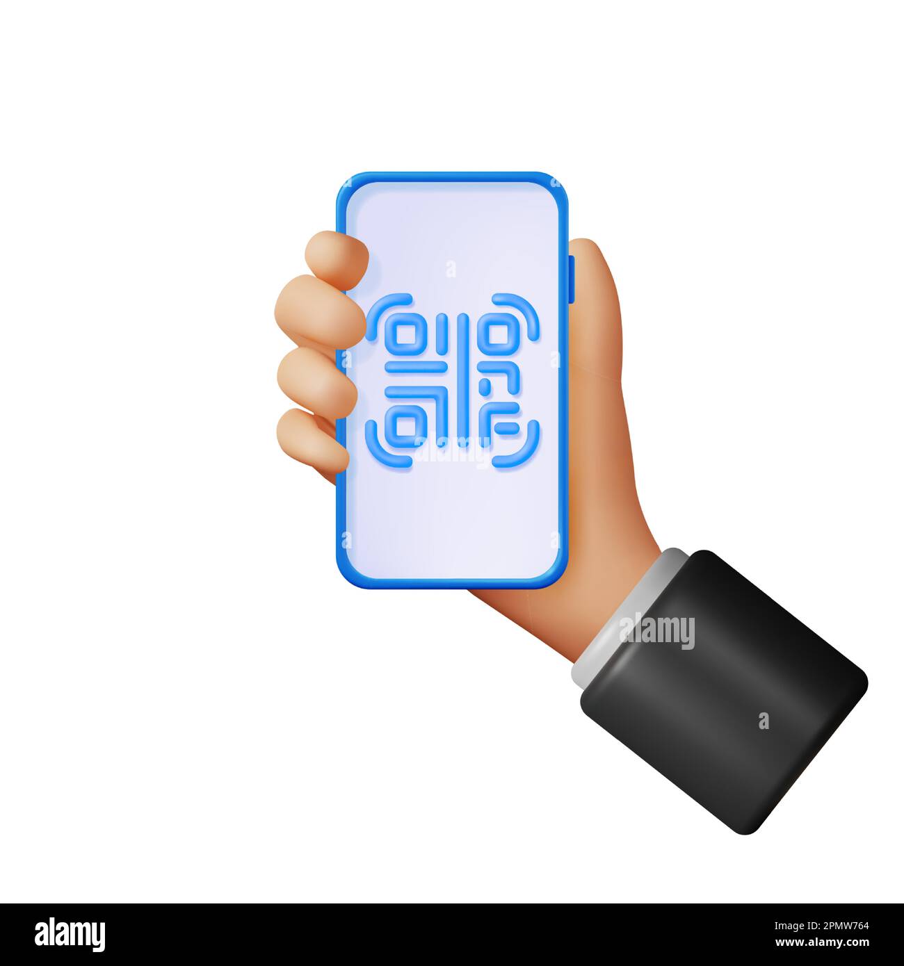 3D icona del codice QR sullo smartphone in mano Illustrazione Vettoriale