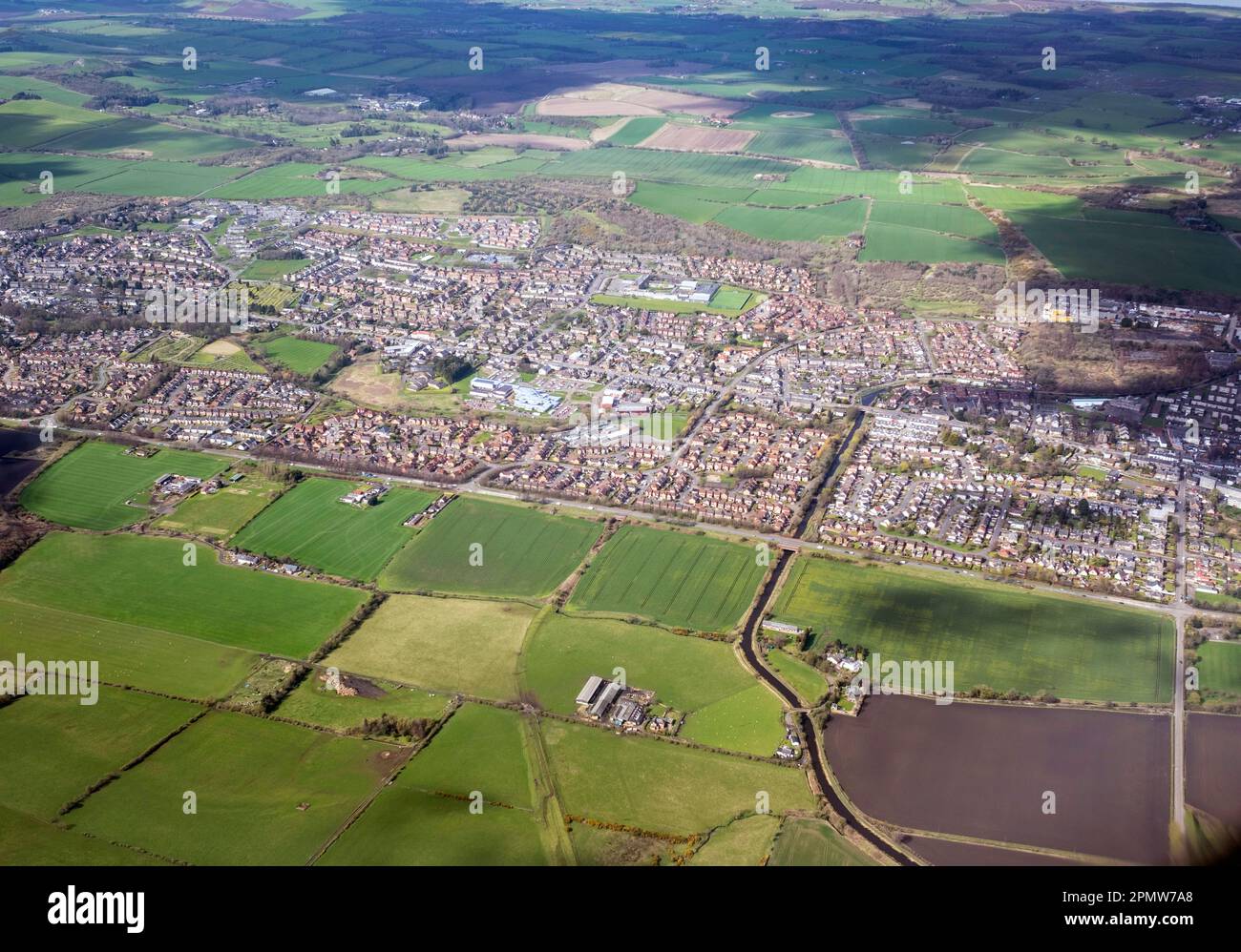 Vista aerea di Broxburn e Uphall, Lothian occidentale, Scozia. Foto Stock