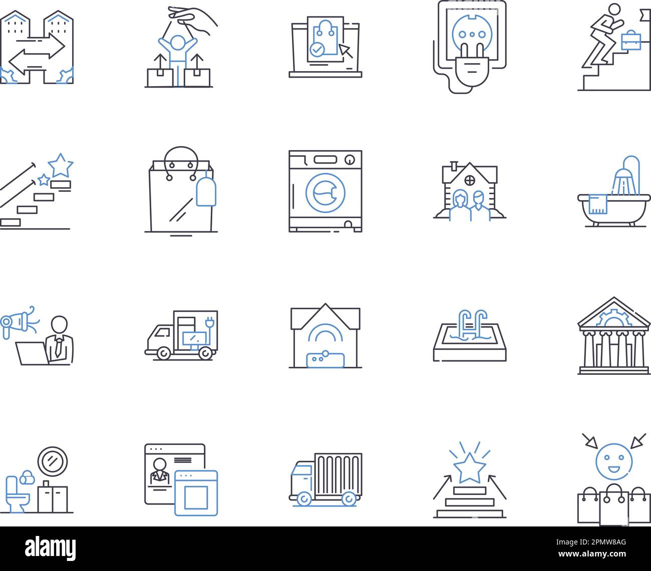 Città e famiglia contorno icone collezione. Città, Casa, Urbano, abitazione, Città, Casa, Residence vettoriale e set di concetto di illustrazione. Dimora Illustrazione Vettoriale