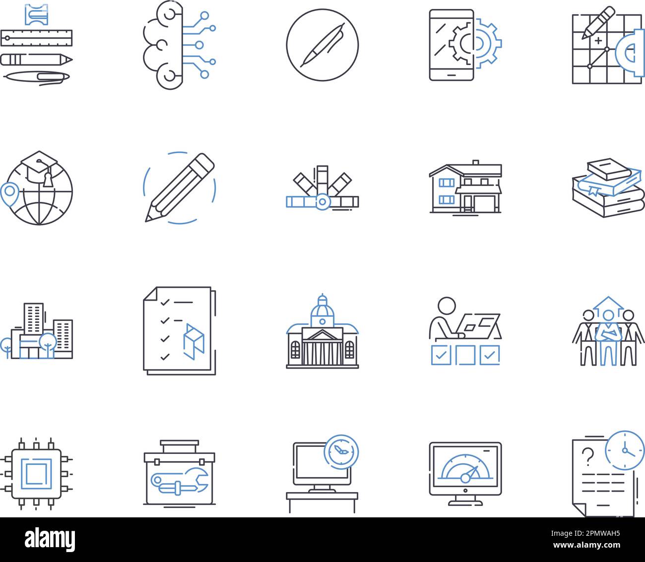 Collezione di icone per la progettazione tecnica. Ingegneria, tecnologia, innovazione, Meccanica, progettazione, Costruire, sviluppare il vettore e il concetto di illustrazione Illustrazione Vettoriale