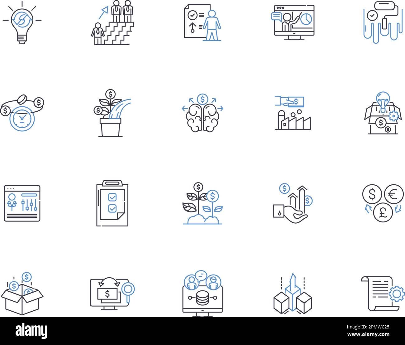 Obiettivi e risultati chiave delineano la raccolta di icone. Obiettivi, obiettivi, risultati, successo, metriche, KRA, vettore KRA e set di concetti di illustrazione. KPI Illustrazione Vettoriale