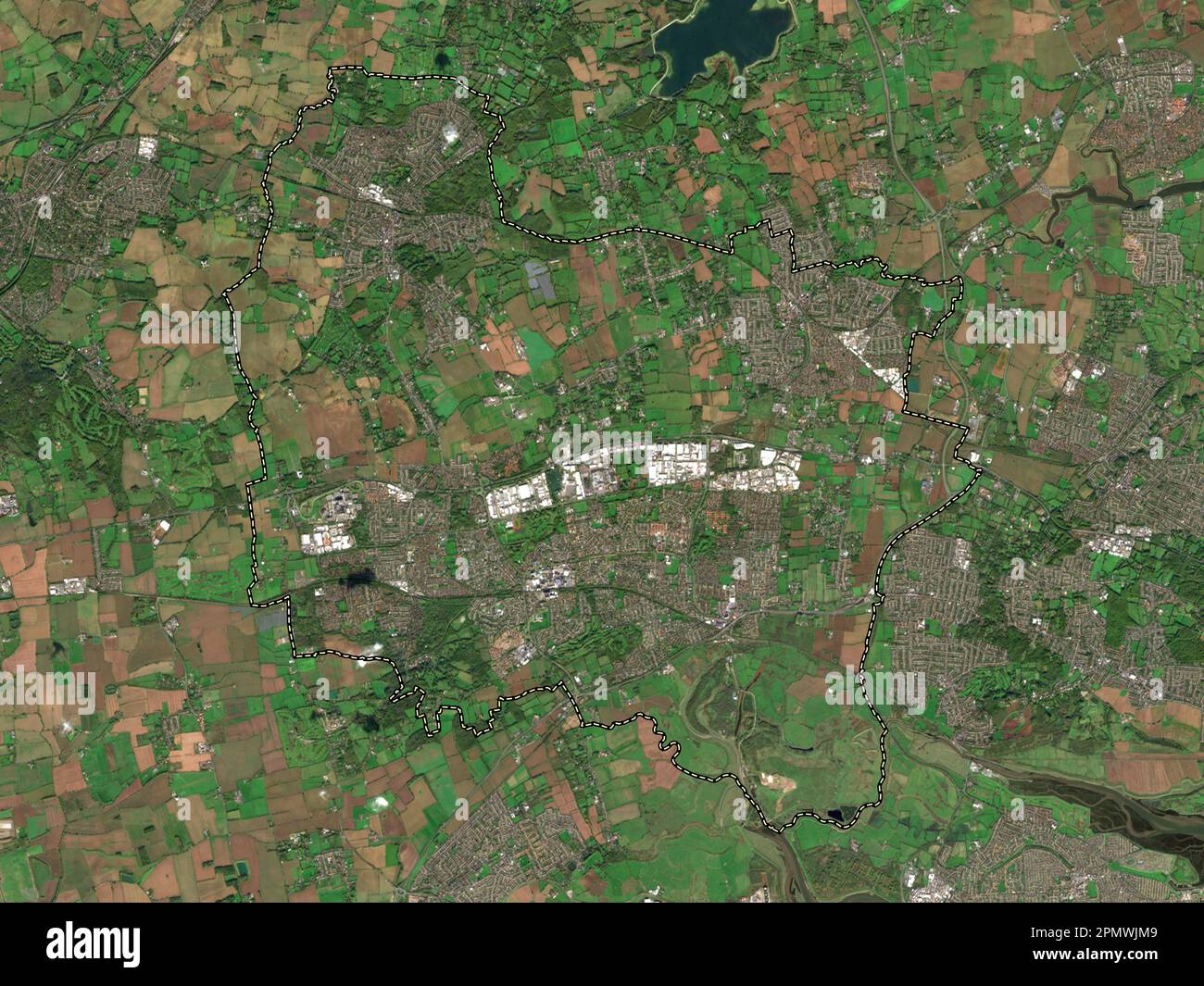 Basildon, distretto non metropolitano dell'Inghilterra - Gran Bretagna. Mappa satellitare a bassa risoluzione Foto Stock