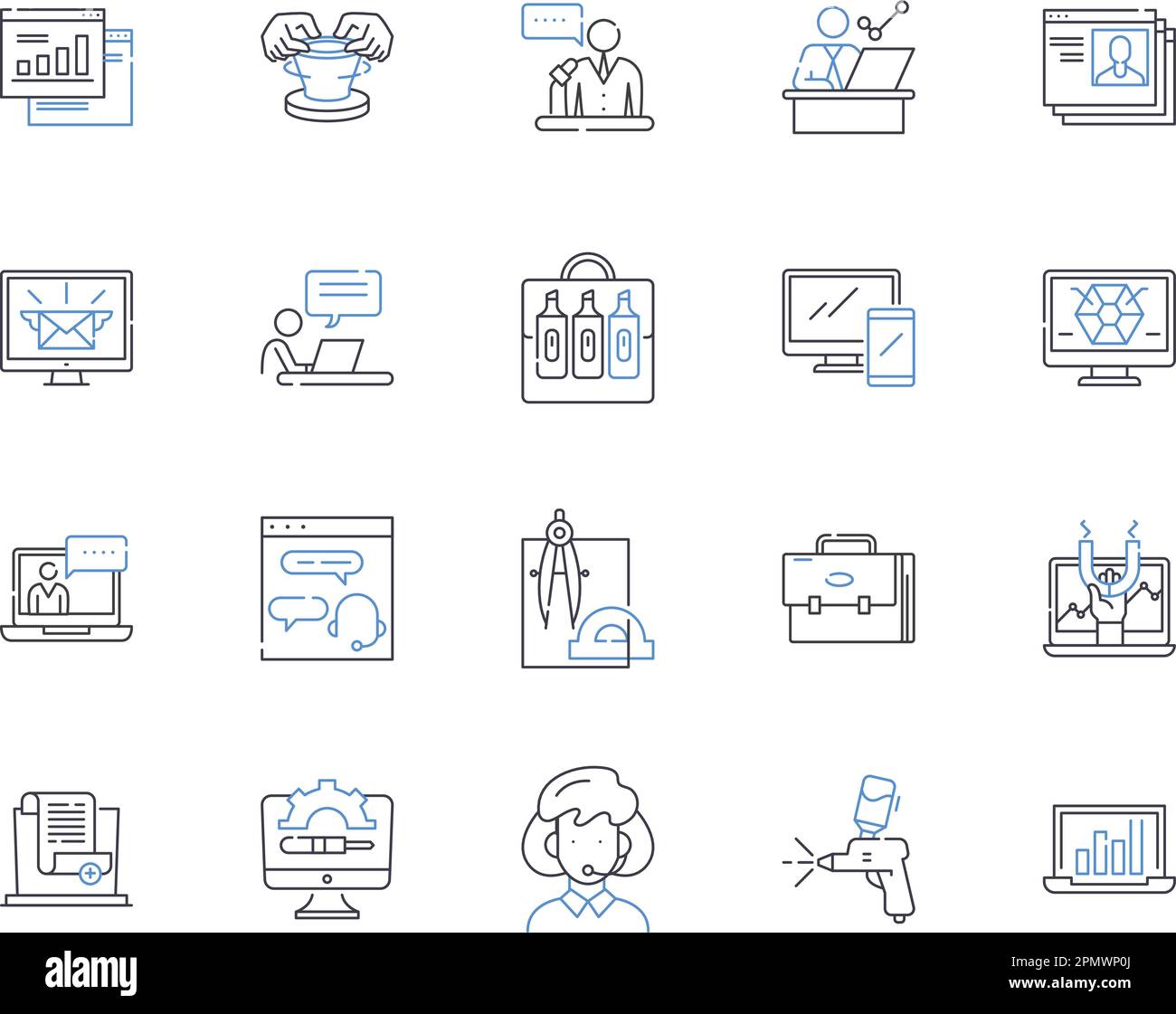 Flusso di lavoro aziendale: Insieme di icone. Gestione, automazione, efficienza, processi, sistemi, Strategie, vettore dinamico e illustrazione Illustrazione Vettoriale