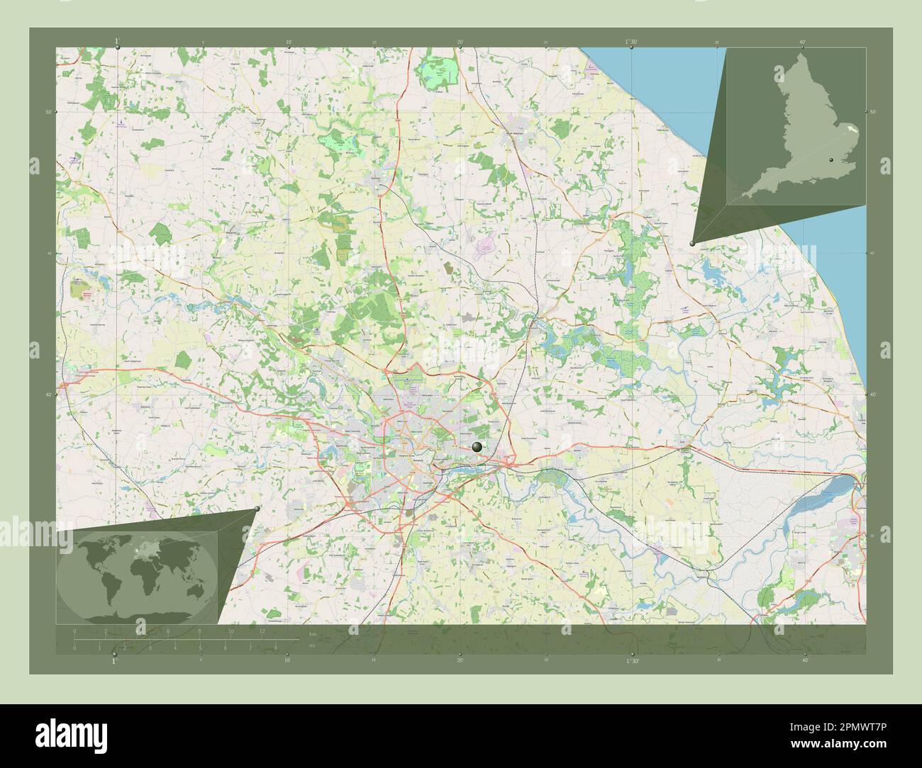 Broadland, distretto non metropolitano dell'Inghilterra - Gran Bretagna. Aprire la mappa stradale. Mappe delle posizioni ausiliarie degli angoli Foto Stock