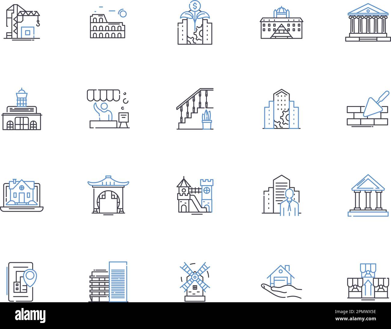 Investimento immobiliare delineare la collezione di icone. investimento, proprietà, immobiliare, affitti, cedente, concetto di reddito, vettore di capitale e illustrazione Illustrazione Vettoriale