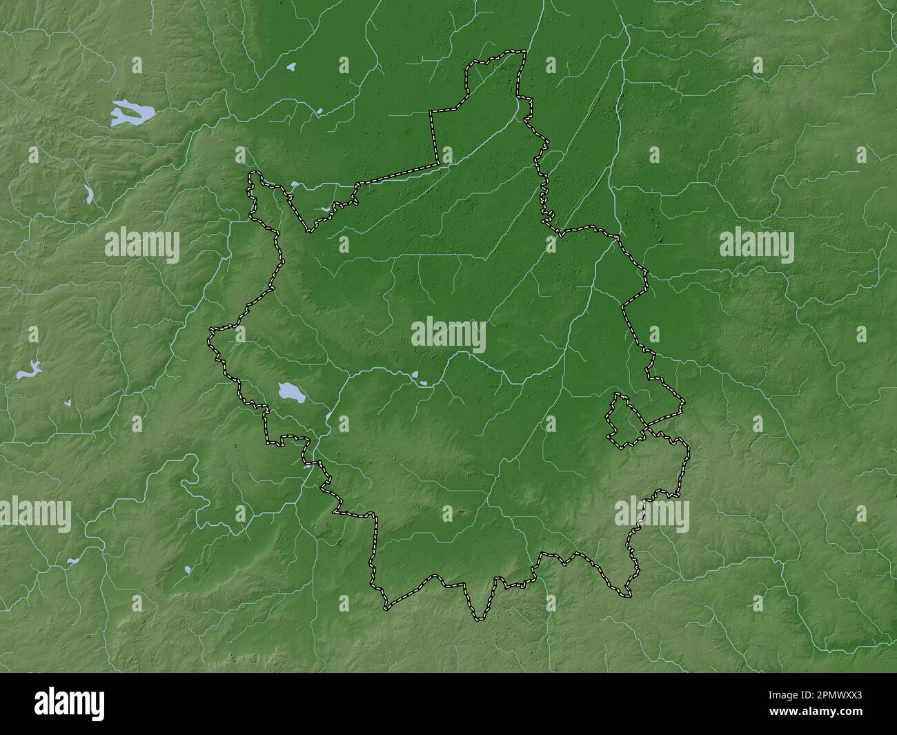 Cambridgeshire, contea amministrativa dell'Inghilterra - Gran Bretagna. Mappa dell'altitudine colorata in stile wiki con laghi e fiumi Foto Stock