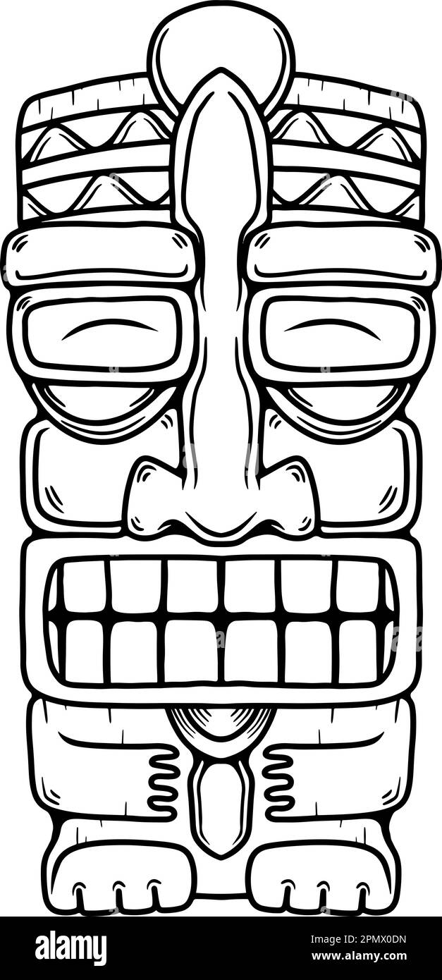 Tradizionale idolo tiki polinesiano. Illustrazione della maschera tribale tiki. Elemento di design per decorazioni. Illustrazione vettoriale Illustrazione Vettoriale