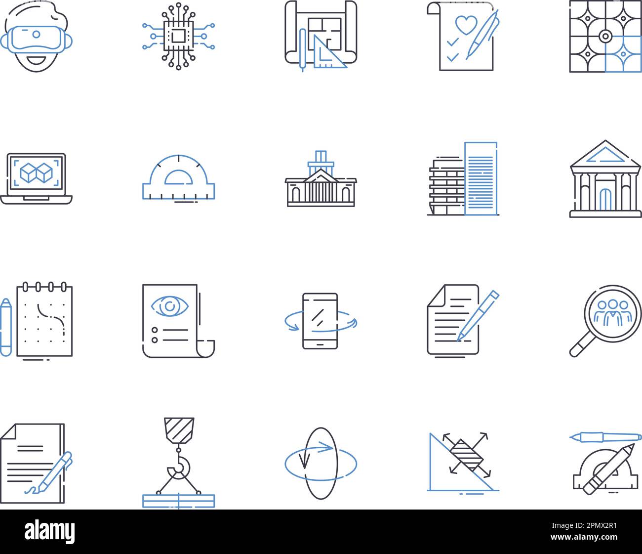 Collezione di icone per la progettazione tecnica. Ingegneria, tecnologia, innovazione, Meccanica, progettazione, Costruire, sviluppare il vettore e il concetto di illustrazione Illustrazione Vettoriale