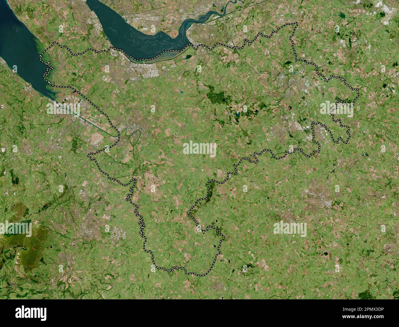 Cheshire West e Chester, contea amministrativa dell'Inghilterra - Gran Bretagna. Mappa satellitare ad alta risoluzione Foto Stock