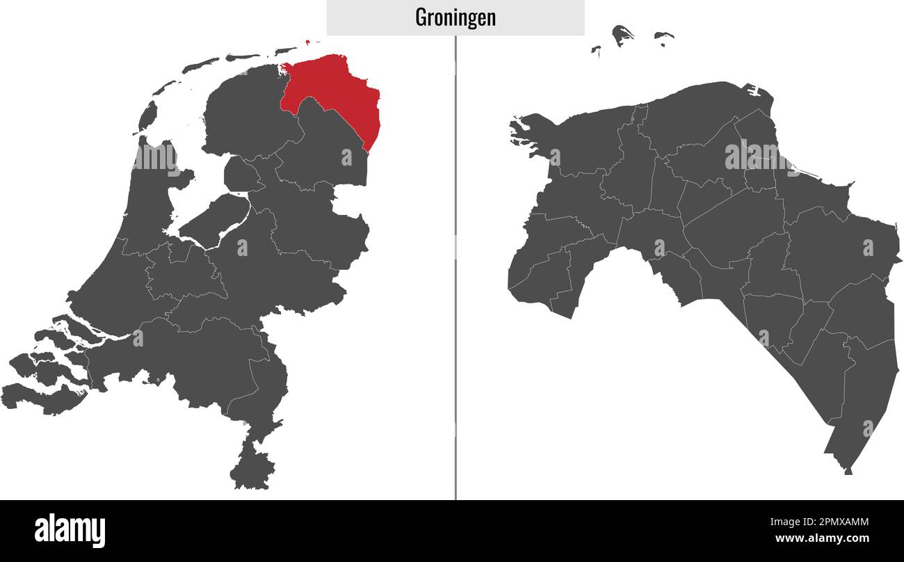 mappa della regione di Groningen dei Paesi Bassi e posizione sulla mappa olandese Illustrazione Vettoriale