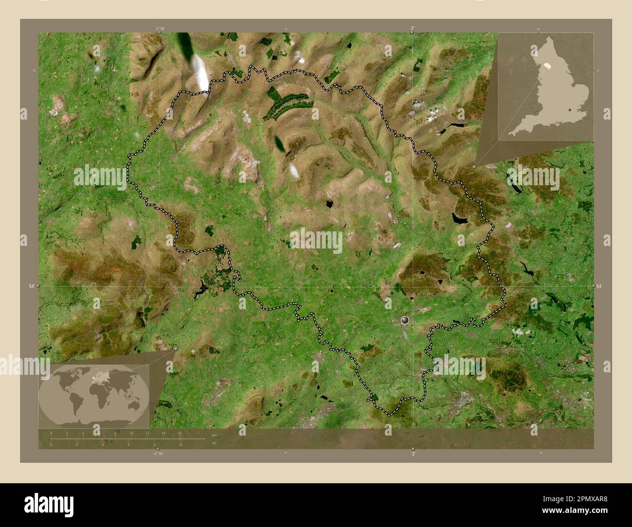 Craven, distretto non metropolitano dell'Inghilterra - Gran Bretagna. Mappa satellitare ad alta risoluzione. Mappe delle posizioni ausiliarie degli angoli Foto Stock