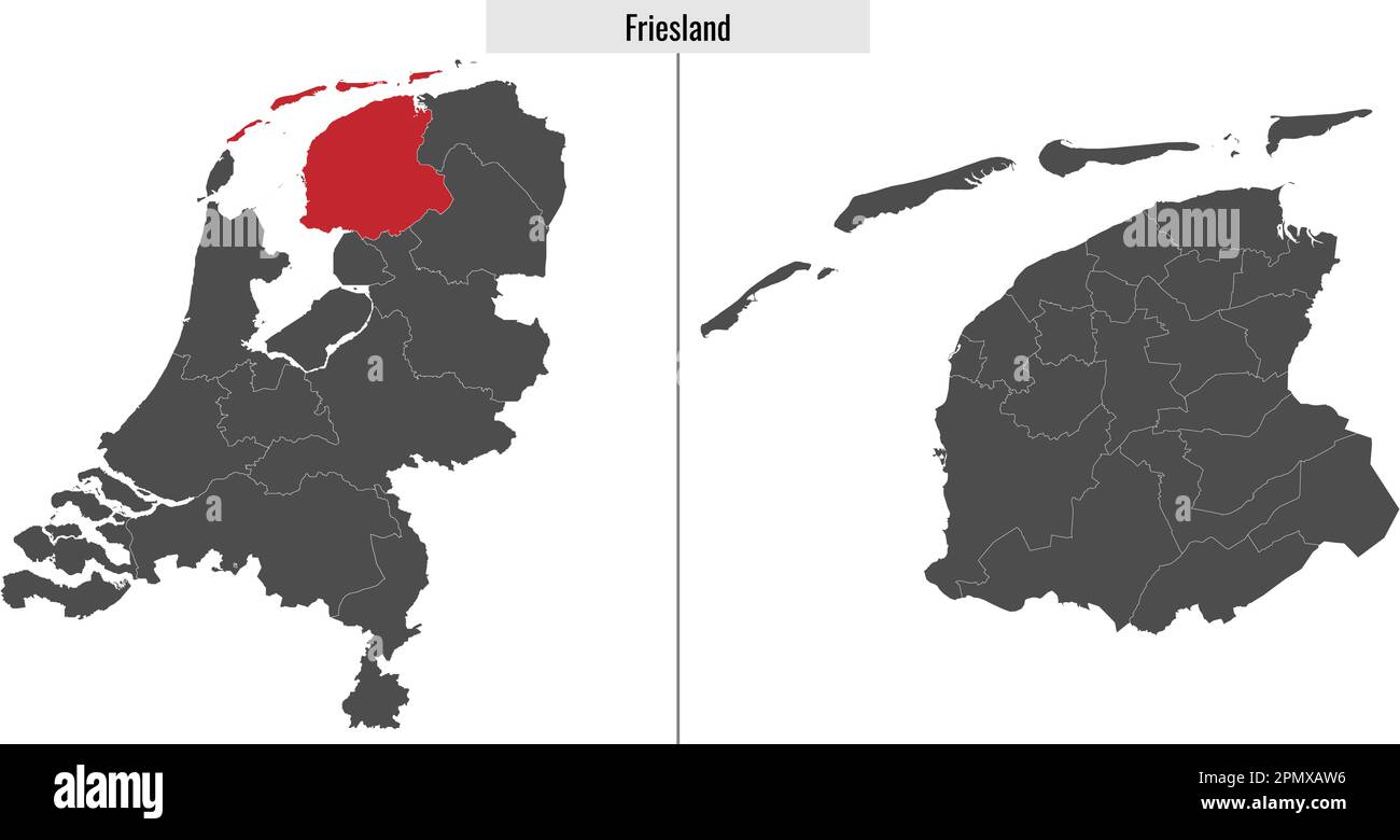 mappa della regione di Friesland dei Paesi Bassi e posizione sulla mappa olandese Illustrazione Vettoriale