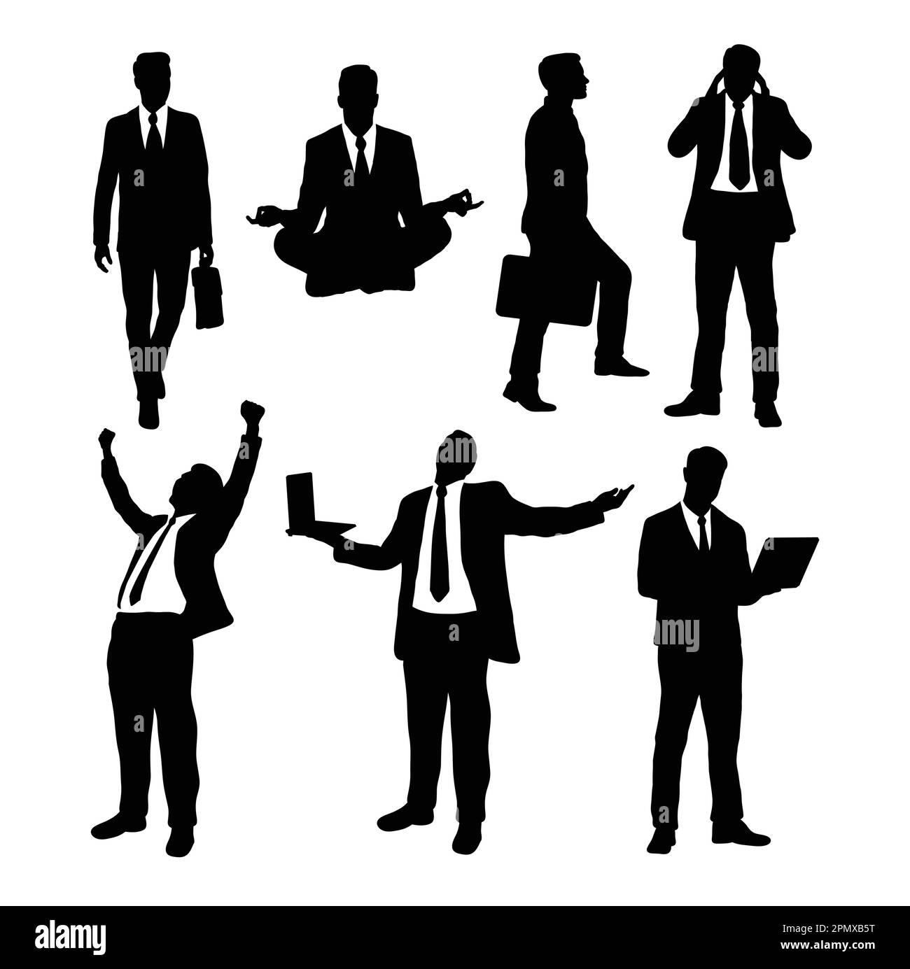 Business uomo successo felice azione silhouette Illustrazione Vettoriale