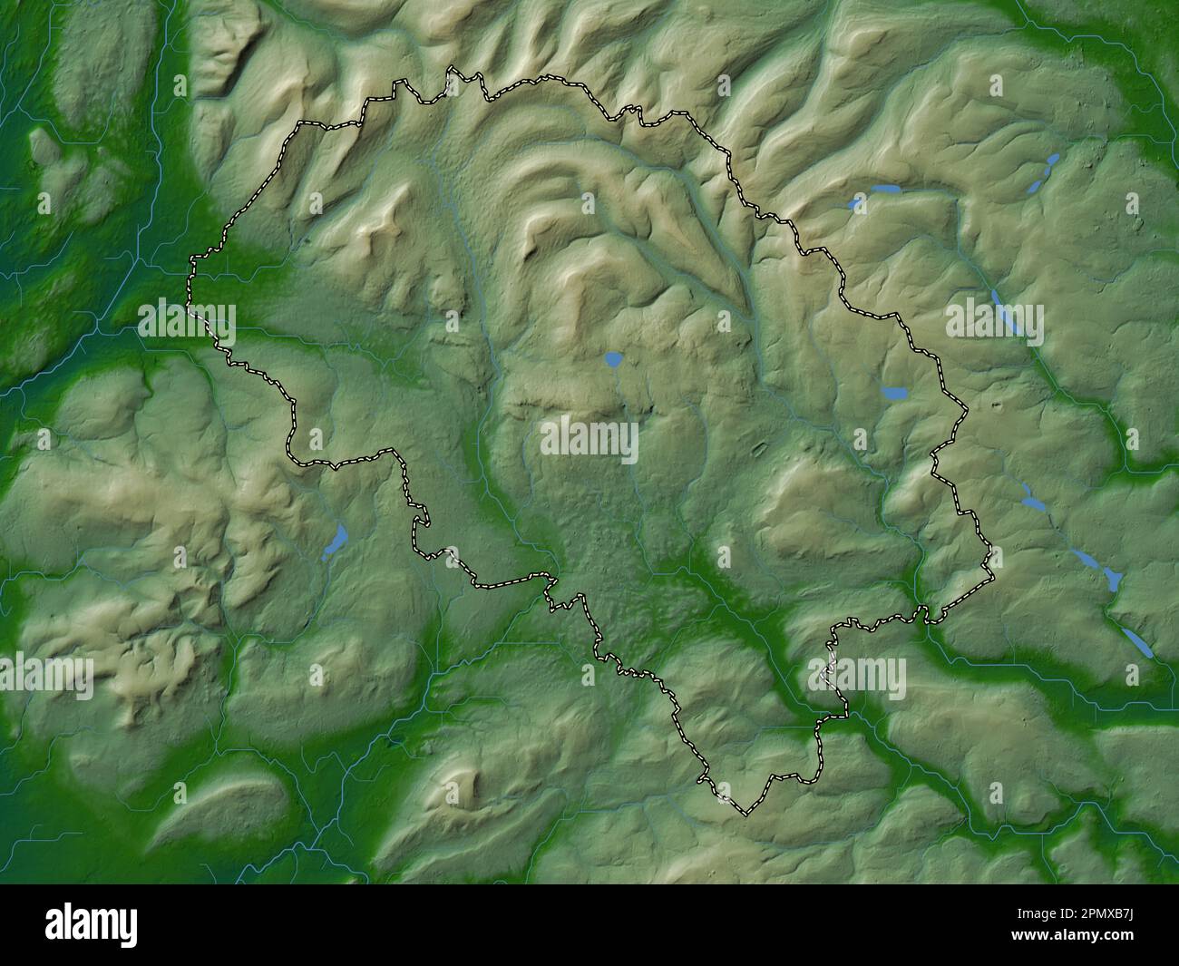 Craven, distretto non metropolitano dell'Inghilterra - Gran Bretagna. Mappa di altitudine colorata con laghi e fiumi Foto Stock