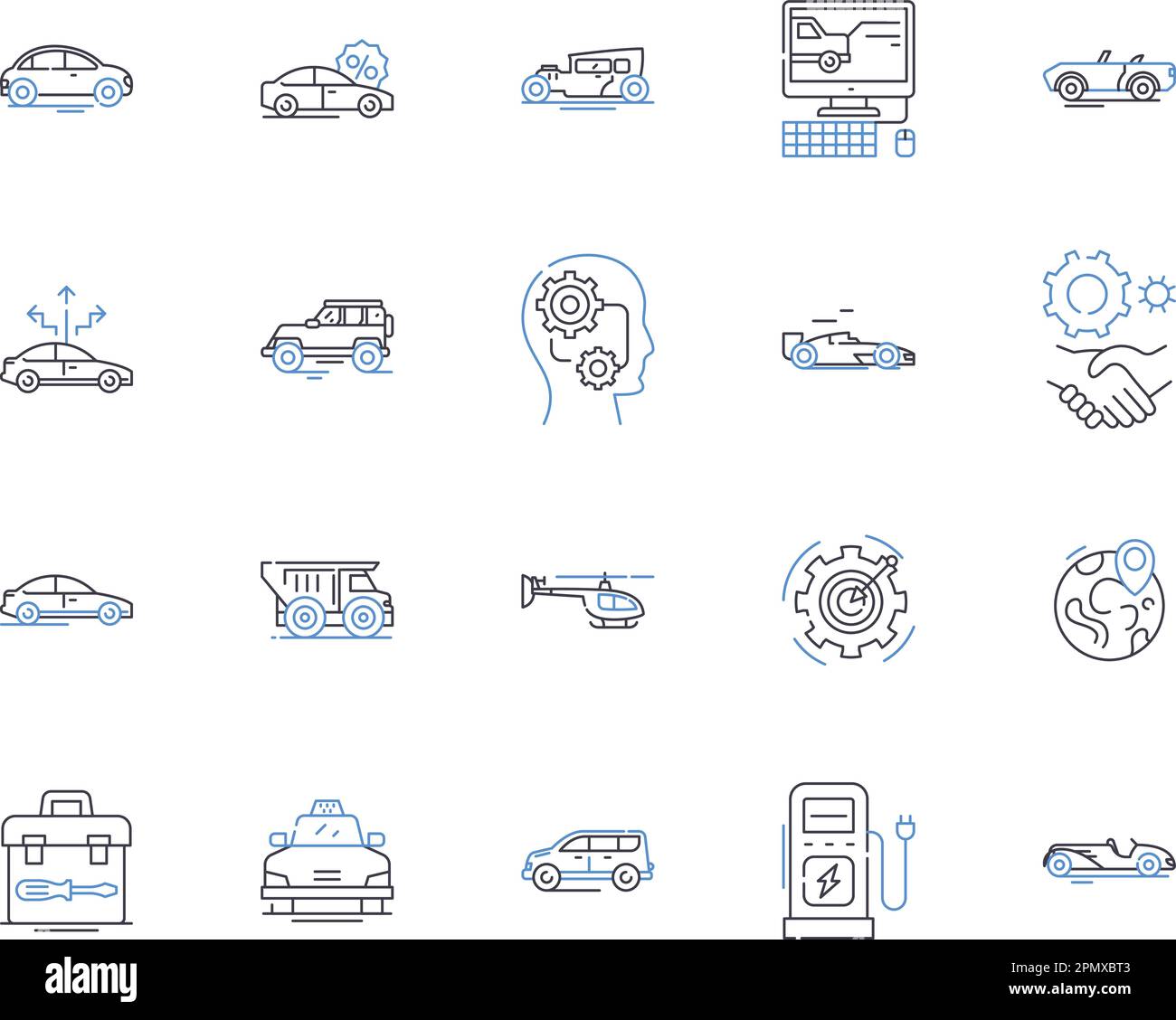 Trasporto e posizione delineare la collezione di icone. Trasporto, posizione, viaggio, viaggio, spedizione, Spostamento, vettore espresso e set di concetti di illustrazione Illustrazione Vettoriale