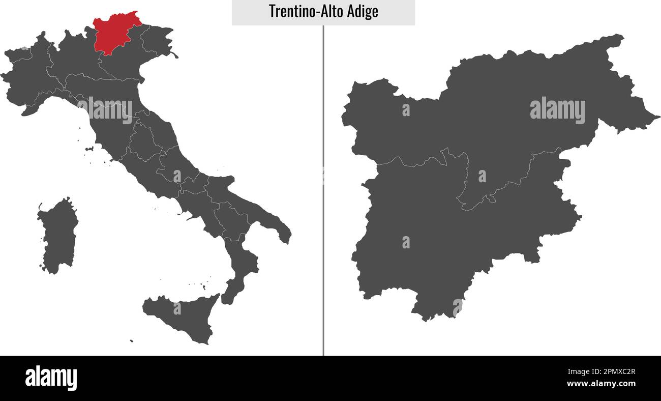 mappa della provincia Trentino-Alto Adige e posizione sulla mappa italiana Illustrazione Vettoriale