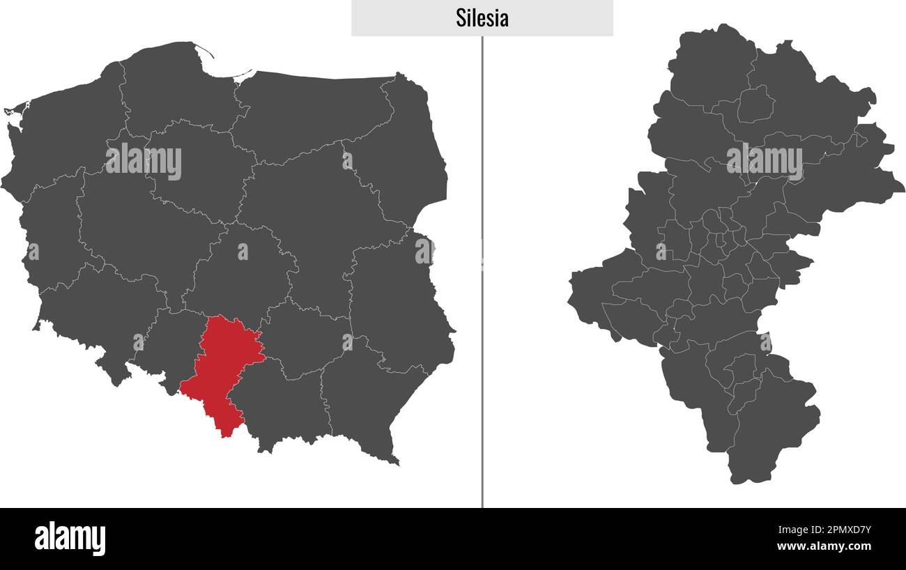 mappa della provincia di voivodship della Slesia in Polonia e posizione sulla mappa polacca Illustrazione Vettoriale