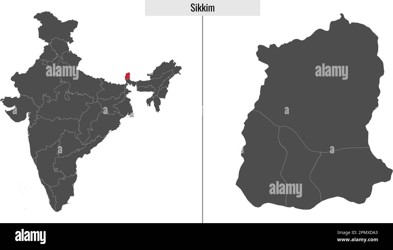mappa dello stato indiano di Sikkim e posizione sulla mappa indiana Illustrazione Vettoriale