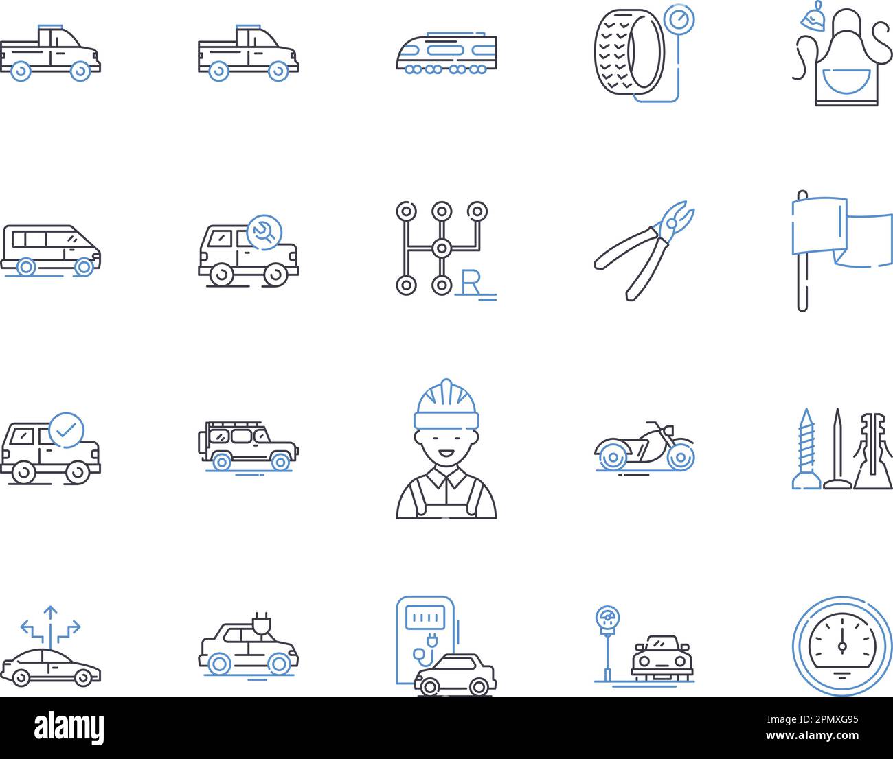 Trasporto e posizione delineare la collezione di icone. Trasporto, posizione, viaggio, viaggio, spedizione, Spostamento, vettore espresso e set di concetti di illustrazione Illustrazione Vettoriale