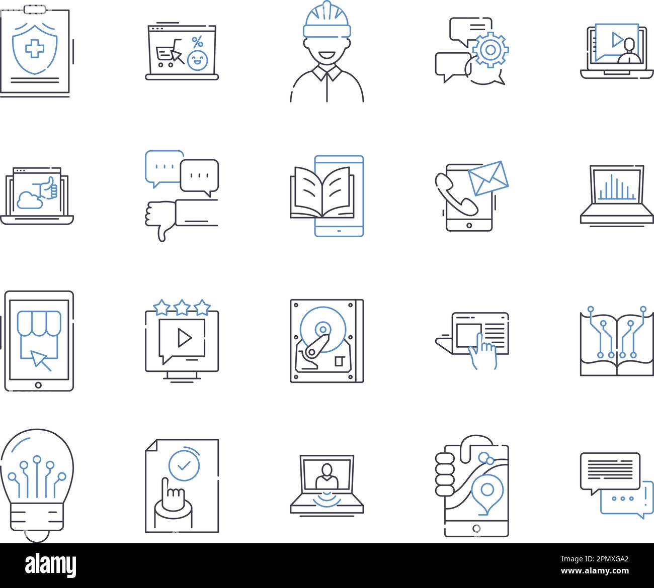 raccolta di icone di contorno per l'apprendimento automatico. Macchina, apprendimento, intelligenza artificiale, neurale, reti, algoritmo, vettore di dati e set di concetti di illustrazione. previsione Illustrazione Vettoriale