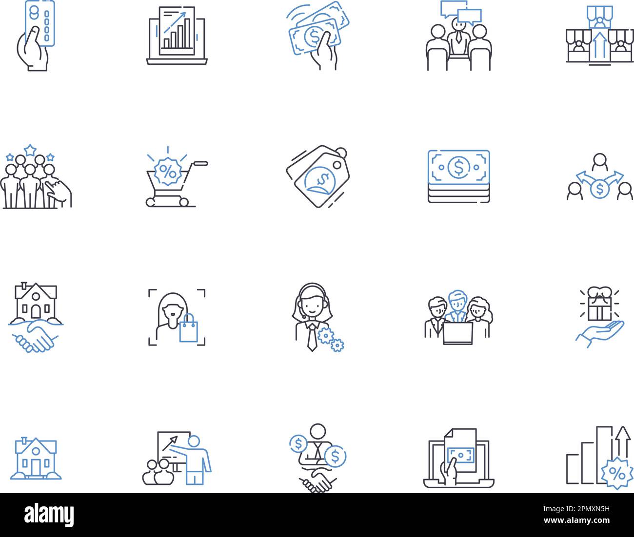 Gestione delle relazioni con i clienti - insieme di icone. CRM, cliente, Relazioni, Gestione, Servizio, Supporto, vettore di informazioni e. Illustrazione Vettoriale