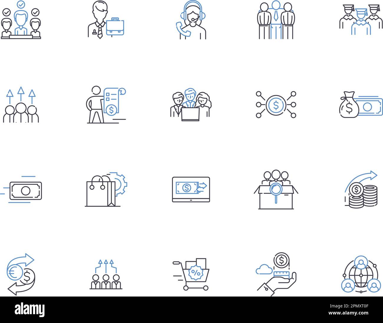 Gestione delle relazioni con i clienti - insieme di icone. CRM, cliente, Relazioni, Gestione, Servizio, Supporto, vettore di informazioni e. Illustrazione Vettoriale