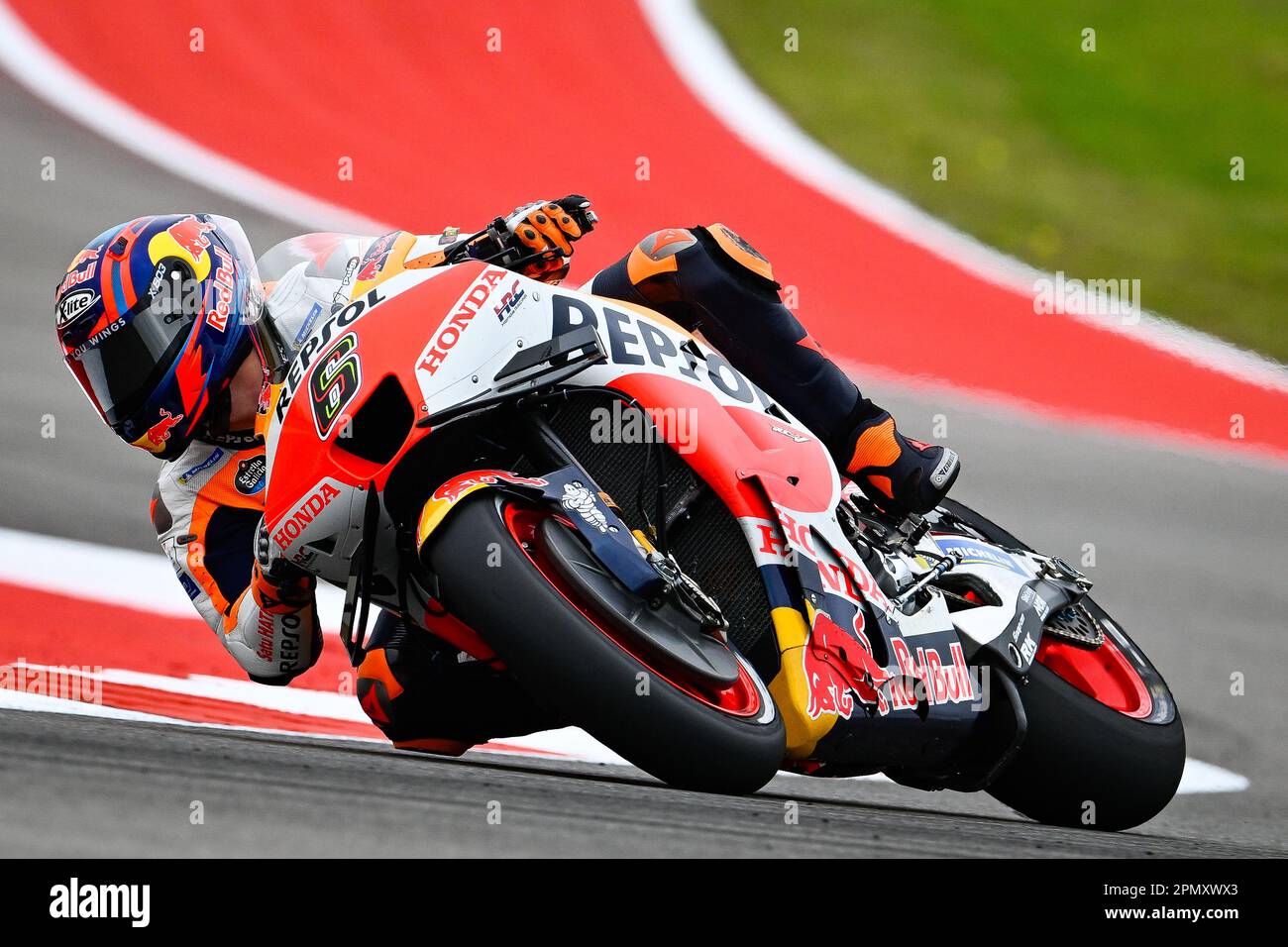 Austin, Stati Uniti. 14th Apr, 2023. AUSTIN, Texas/USA, sulla 14. APRILE 2023: Stefan BRADL pilota della MotoGP alla guida della fabbrica Honda della classe MotoGP sul Cuicuit delle Americhe ad Austin, in Texas, come pilota sostitutivo di Marc Marques che si sta riprendendo in Spagna da un incidente nella prima stagione di gara MotoGP. Foto e copyright immagini Diego SPERANI/DORNA/ATP (SPERANI Diego/ATP/SPP) Credit: SPP Sport Press Photo. /Alamy Live News Foto Stock