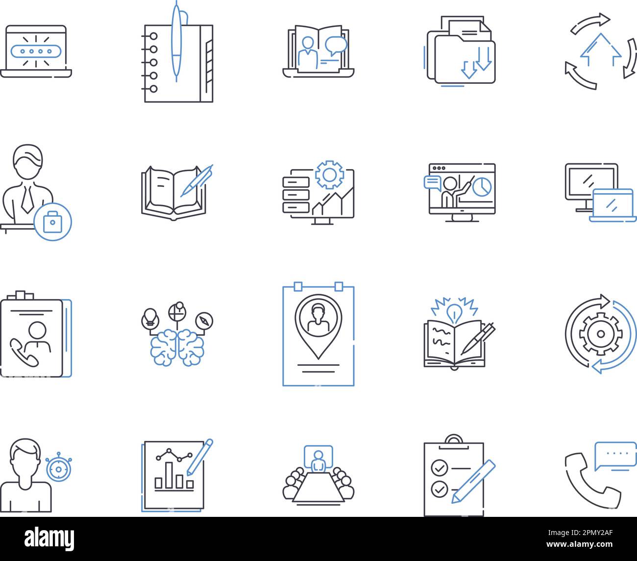 Business networking Outline raccolta di icone. Business, networking, contatti, lead, referral, partner, vettore di collaborazione e illustrazione Illustrazione Vettoriale