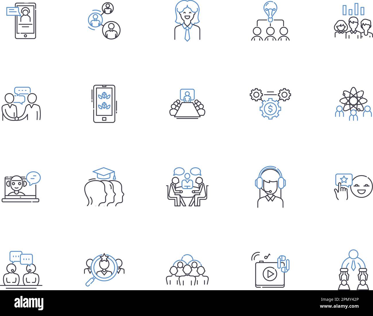 sviluppo della comunità delineare la collezione di icone. Comunità, sviluppo, progettazione, infrastruttura, sociale, Crescita, vettore dei servizi e illustrazione Illustrazione Vettoriale