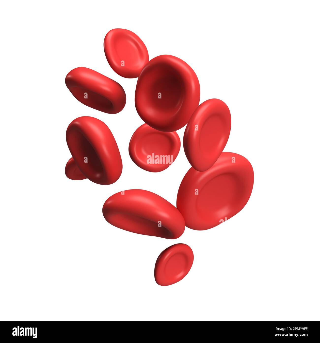 3d flusso globuli rossi piastrine di ferro. Rappresentazione medica realistica su sfondo bianco con tracciato di ritaglio Foto Stock