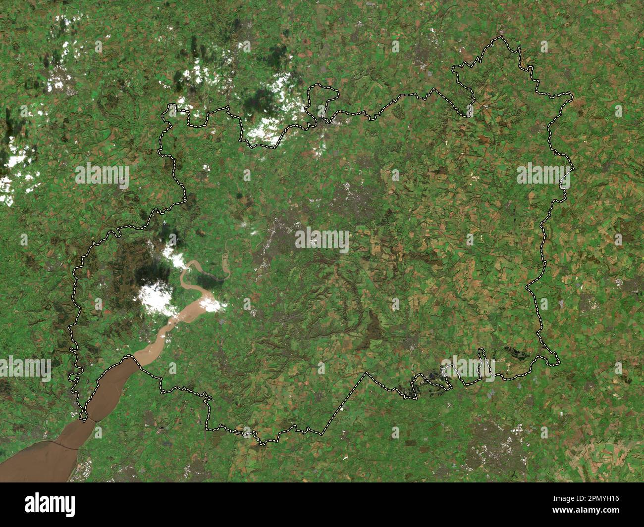 Gloucestershire, contea amministrativa dell'Inghilterra - Gran Bretagna. Mappa satellitare a bassa risoluzione Foto Stock