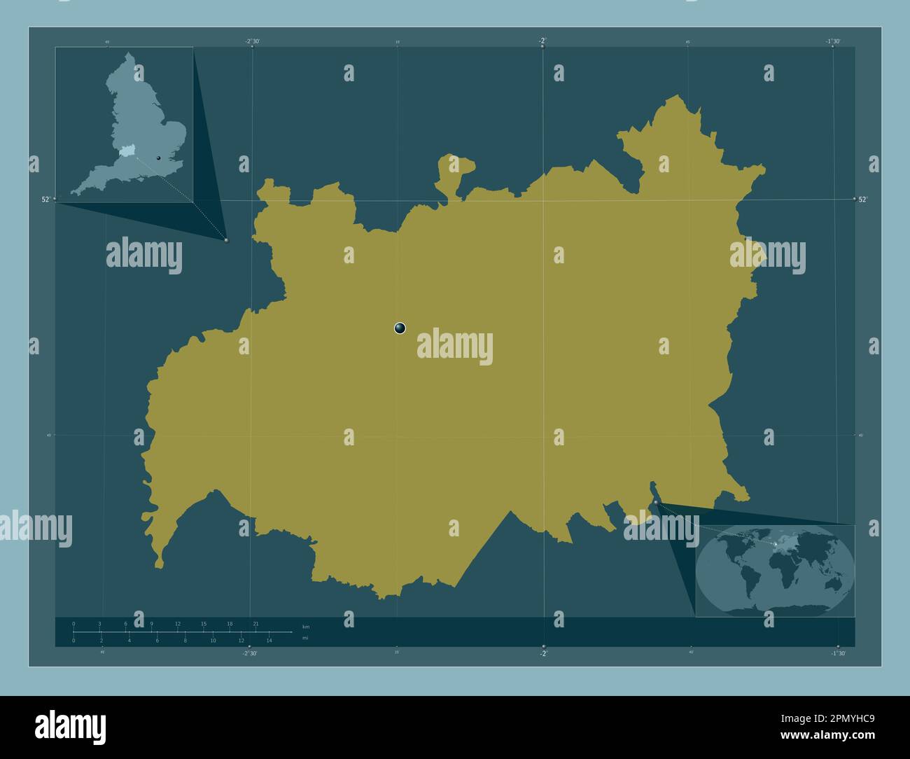Gloucestershire, contea amministrativa dell'Inghilterra - Gran Bretagna. Forma a tinta unita. Mappe delle posizioni ausiliarie degli angoli Foto Stock