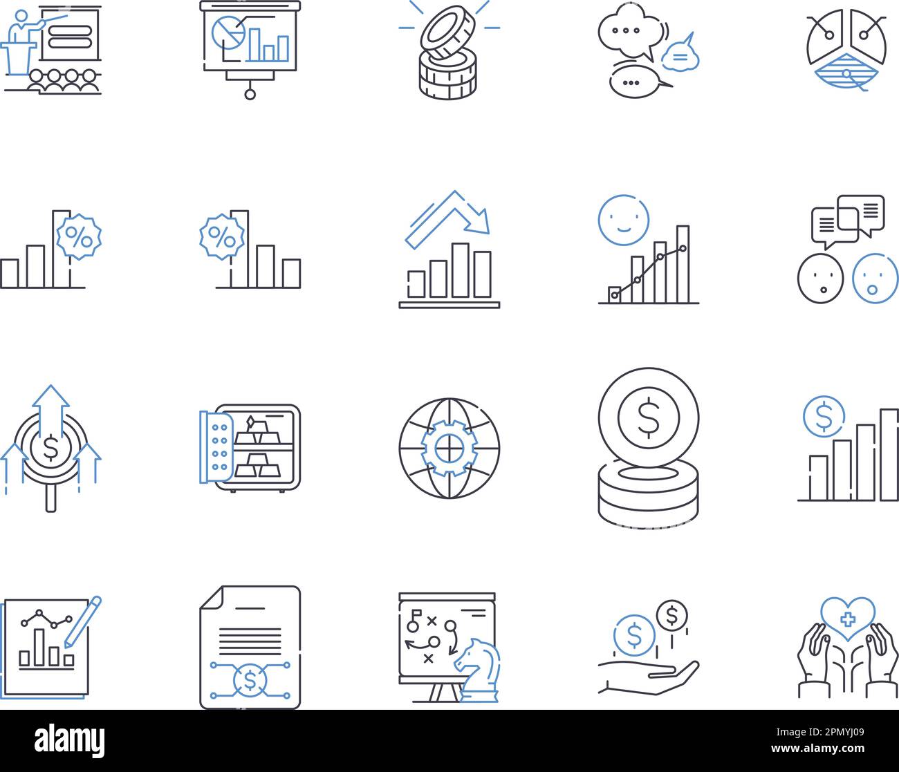 Pianificazione finanziaria delineare la raccolta di icone. Investire, risparmio, bilancio, pensionamento, assicurazione, Stock, vettore di obbligazioni e set di concetti di illustrazione Illustrazione Vettoriale