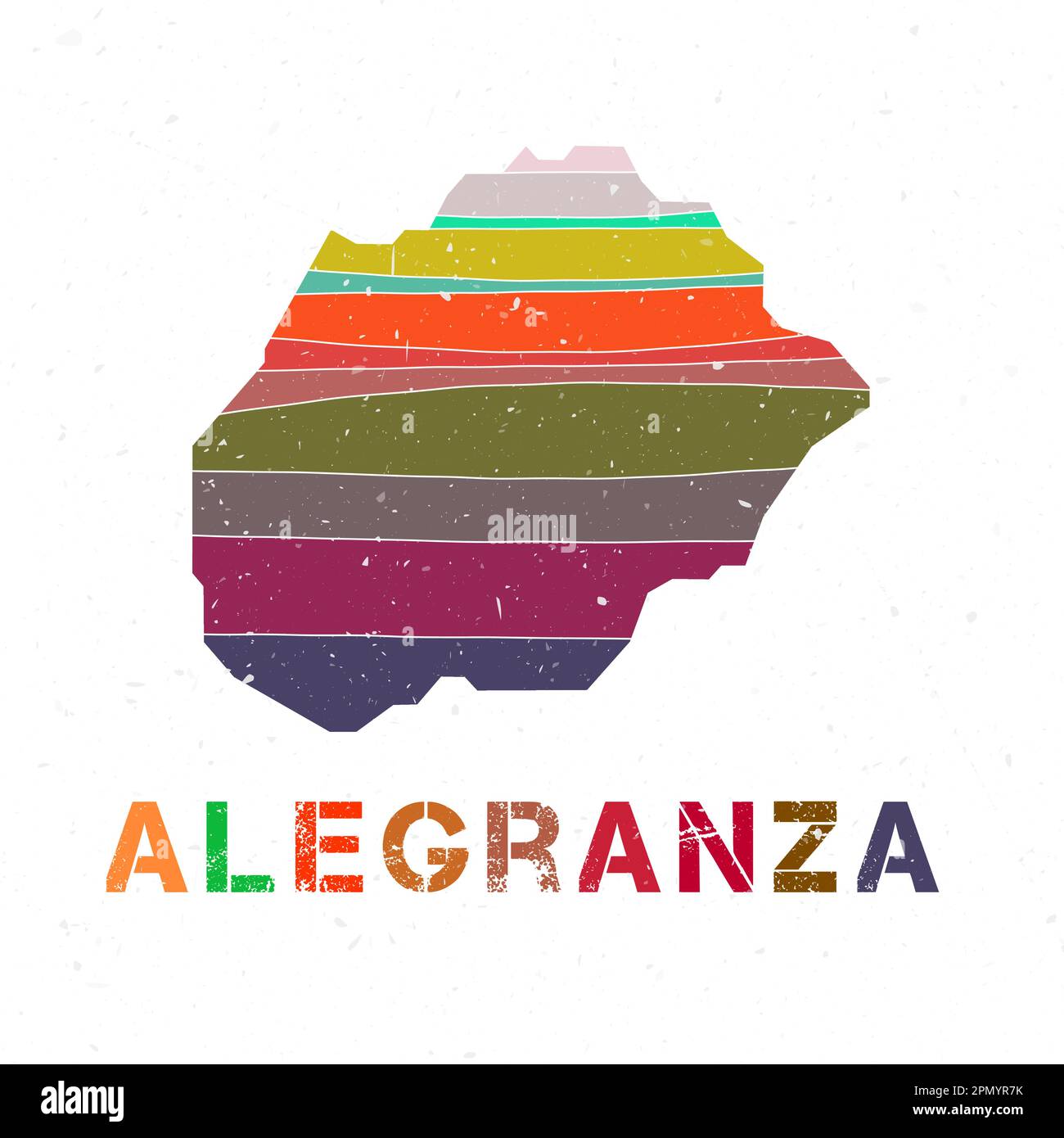 Disegno mappa Alegranza. Forma dell'isola con belle onde geometriche e texture grunge. Bella illustrazione vettoriale. Illustrazione Vettoriale